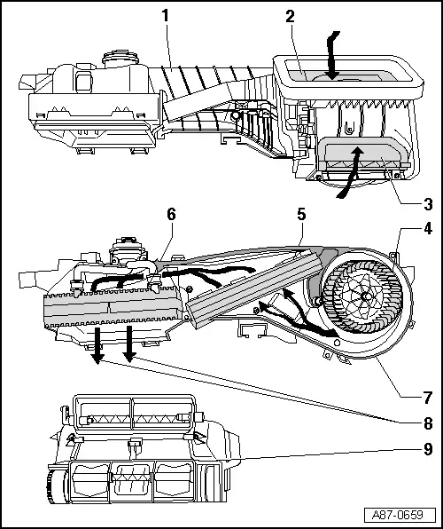 Audi Q3. Air Intake and Outlet Openings, Air Intake Housing