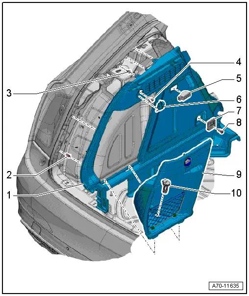 Audi Q3. Overview - Luggage Compartment Side Trim Panel