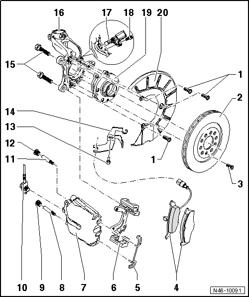 Audi Q3. Brake Caliper, Removing and Installing, 1LJ, 1ZD Brakes