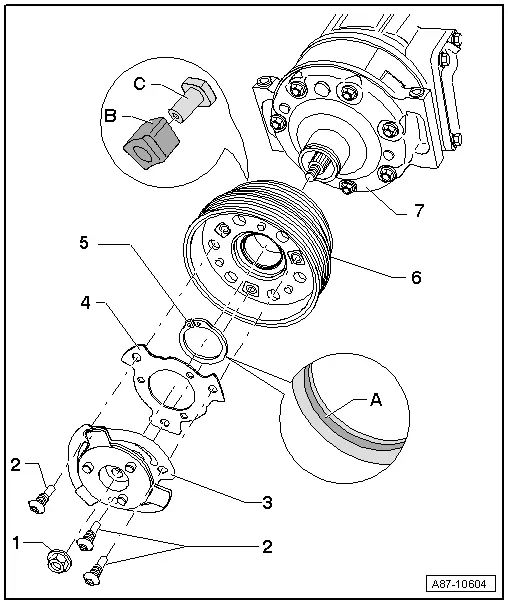 Audi Q3. Overview - Belt Pulley, Sanden A/C Compressor, Version 3