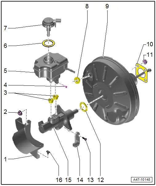 Audi Q3. Overview - Brake Booster/Master Brake Cylinder