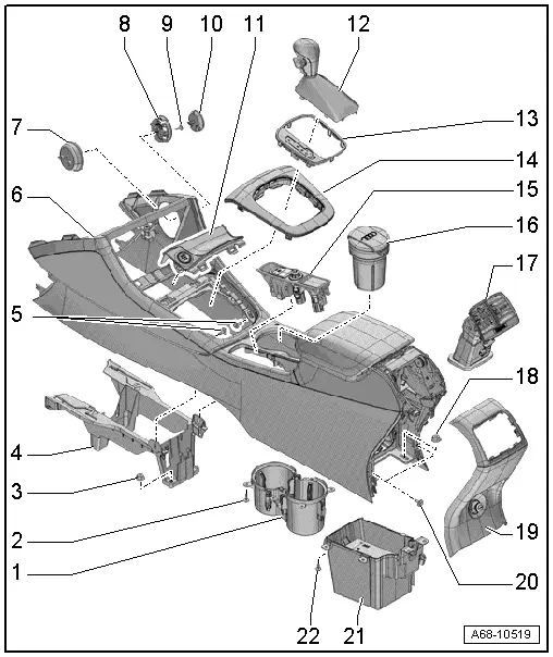 Audi Q3. Overview - Center Console, Equipment Levels with Center Armrest