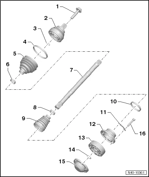 Audi Q3. Overview - Drive Axle, Drive Axle with CV Joint VL107