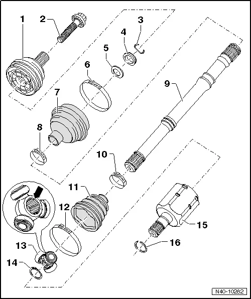 Audi Q3. Overview - Drive Axle, Drive Axle with Triple Roller Joint AAR3300i, Mounted in Transmission