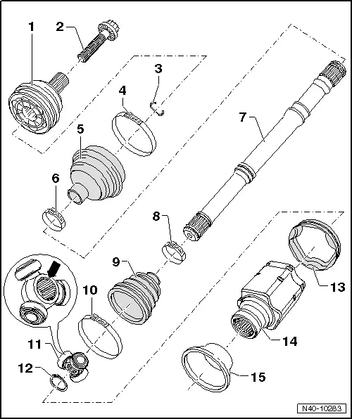 Audi Q3. Overview - Drive Axle, Drive Axle with Triple Roller Joint AAR3300i, Mounted on Transmission Stub Shaft