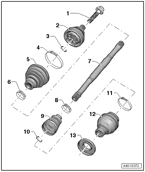 Audi Q3. Overview - Drive Axle, Drive Axle with CV Joint, Inserted with Inner Splines