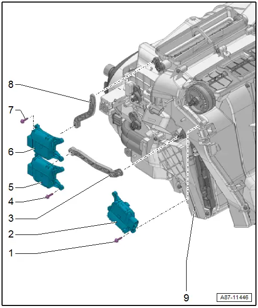 Audi Q3. Overview - Front Actuators, Air Distribution Housing, Left Door Control