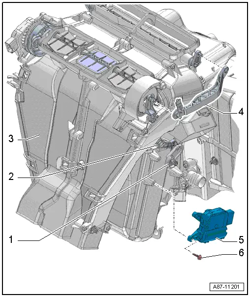 Audi Q3. Overview - Front Actuators, Air Distribution Housing, Right Door Control