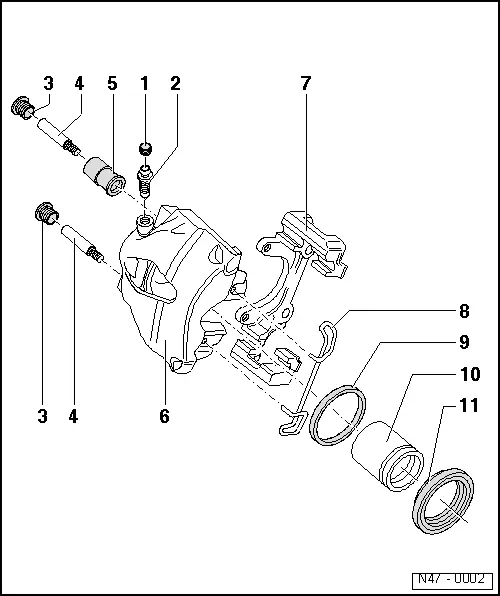 Audi Q3. Overview - Front Brake Caliper, Single-Piston Brake