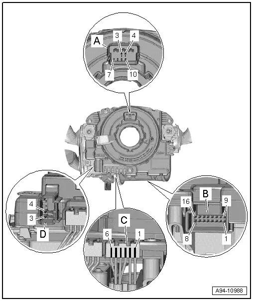 Audi Q3. Steering Column Electronics Control Module -J527- Connector Assignment, with Mechanical Ignition Lock