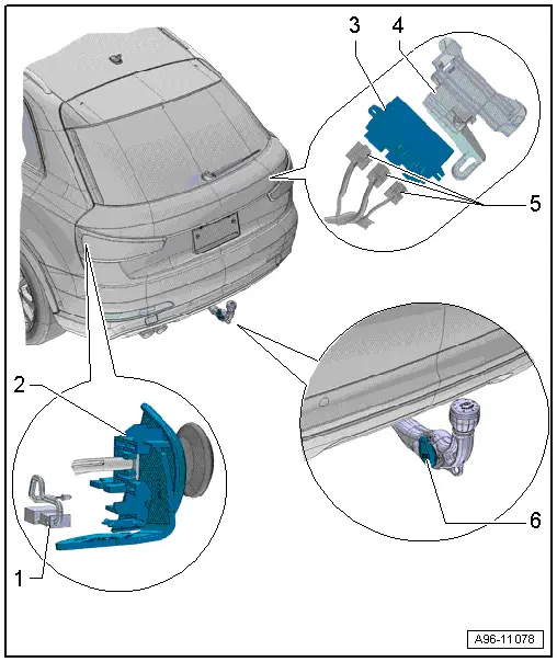 Audi Q3. Overview - Trailer Hitch Socket and Towing Recognition Control Module